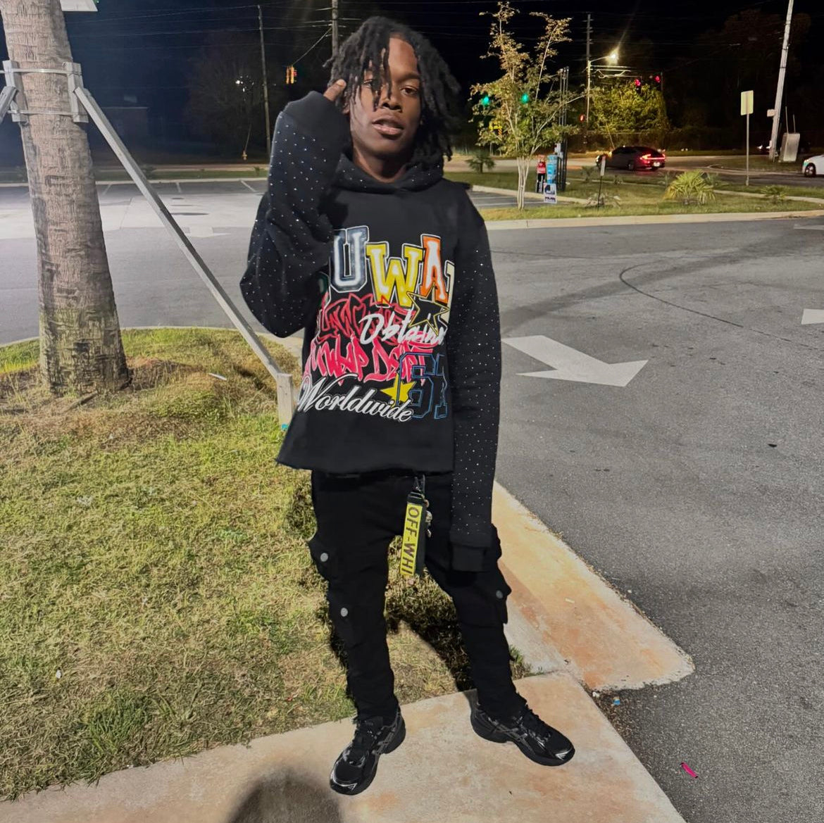 GUWAP DEPT WORLDWIDE “Rhinestone Puff-Print Hoodie”