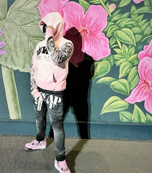 BORN A DINERO OBTENER “Distressed Embroidery w/ Rhinestone Hoodie”